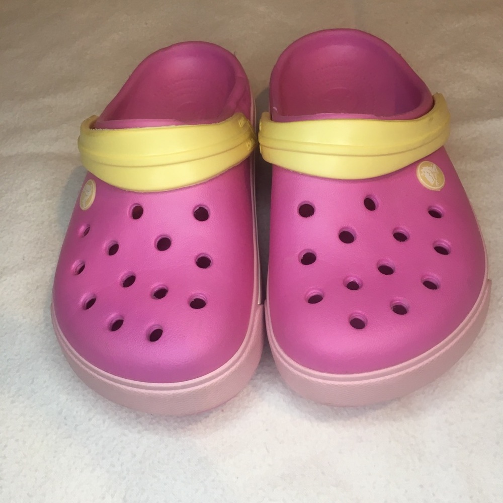 Crocs Youth — Size Junior 2 —Pink and Yellow